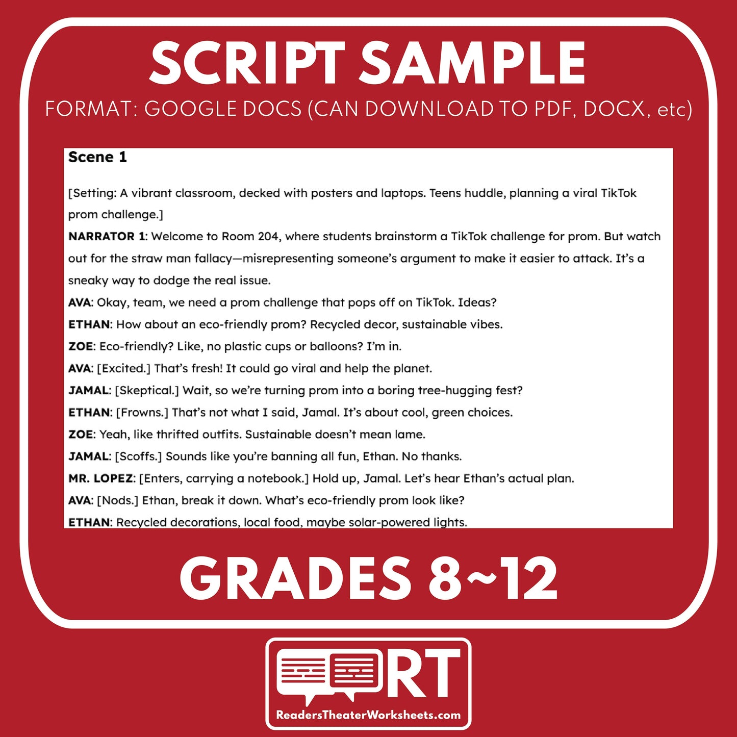 Straw Man Readers Theater Script for Grades 8–12 Logical Fallacy Series - ["Grades 6-8","Grades 9-12","Logical Fallacy"]