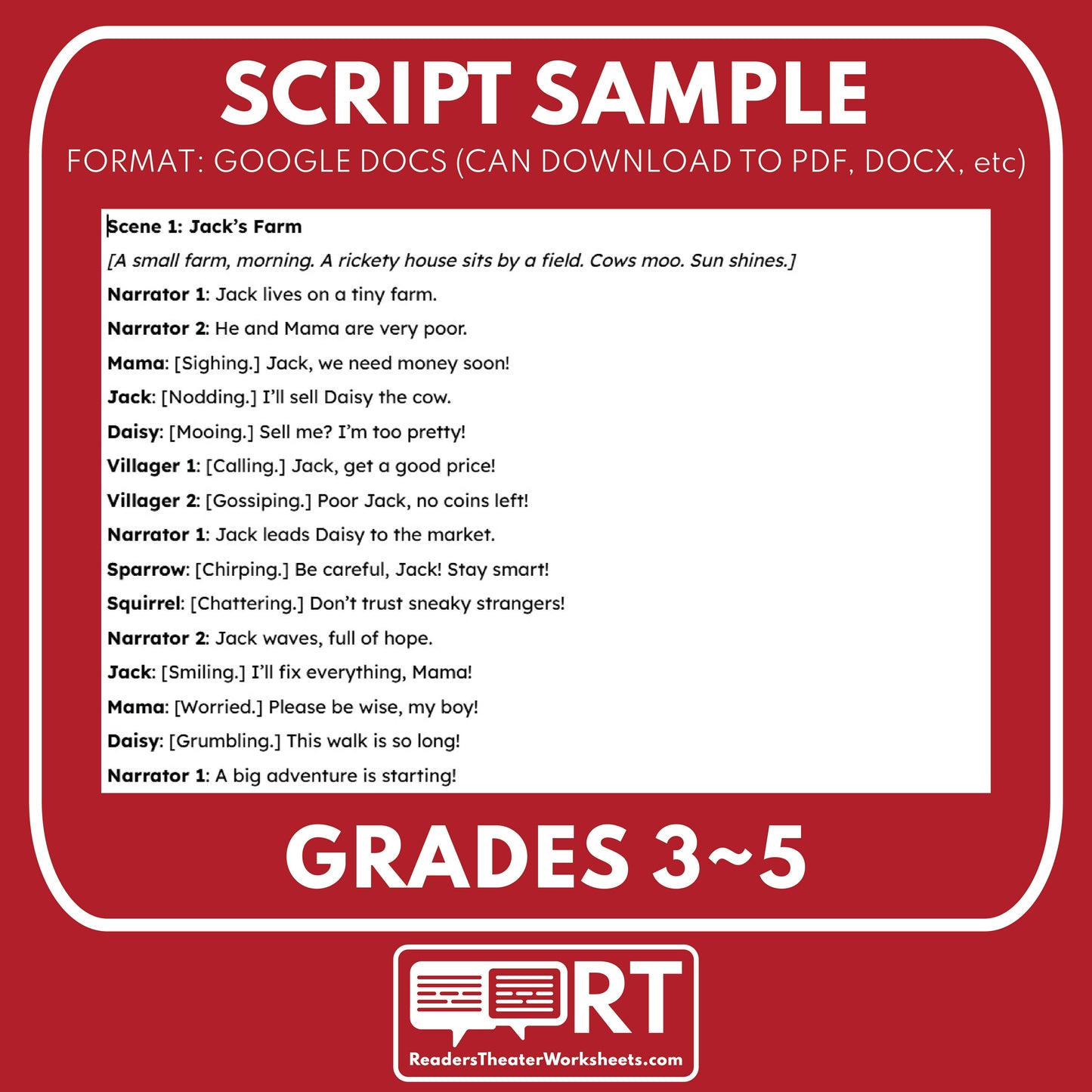 Jack and the Beanstalk Readers Theater Script for Grades 3 to 5 - ["Fairy Tale","Grades 3-5"]