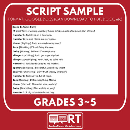 Jack and the Beanstalk Readers Theater Script for Grades 3 to 5 - ["Fairy Tale","Grades 3-5"]