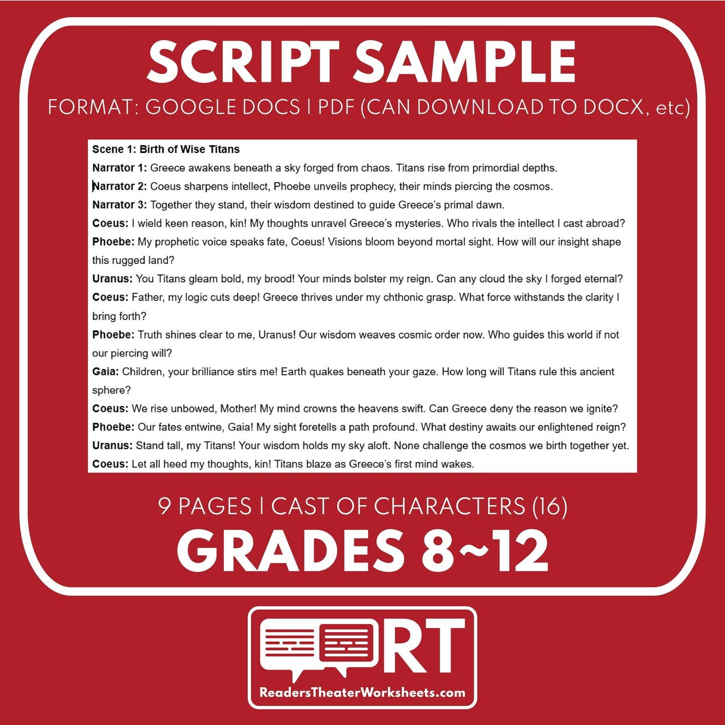 Coeus & Phoebe Reader's Theater Script | Titan Gods | Greek Mythology ...