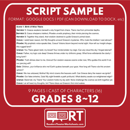 Coeus & Phoebe Reader's Theater Script | Titan Gods | Greek Mythology - ["Grades 6-8","Grades 9-12","Greek Mythology","Greek Mythology for Google Classroom","Titan Gods"]