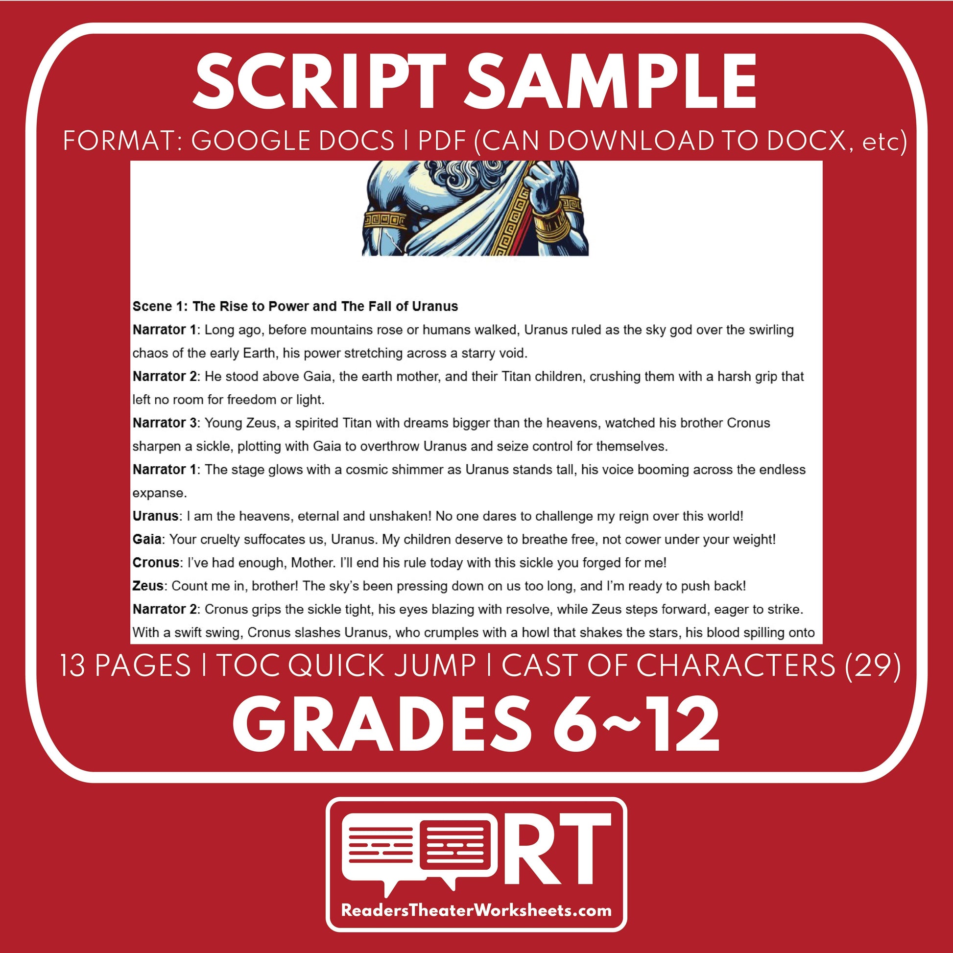 Zeus Reader's Theater Script | The Olympians - ["Grades 6-8","Grades 9-12","Greek Mythology","Greek Mythology for Google Classroom"]