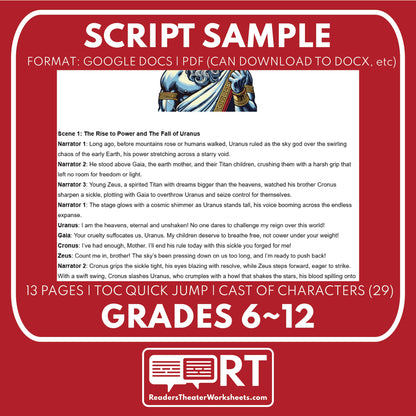 Zeus Reader's Theater Script | The Olympians - ["Grades 6-8","Grades 9-12","Greek Mythology","Greek Mythology for Google Classroom"]