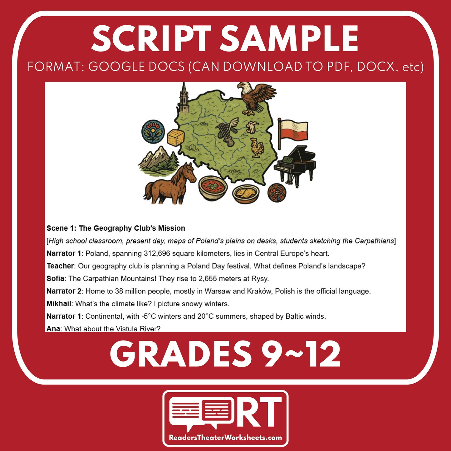 Poland Readers Theater Script | Geography & Social Studies Class - ["Geography","Grades 6-8","Grades 9-12","Self-Graded Quiz"]