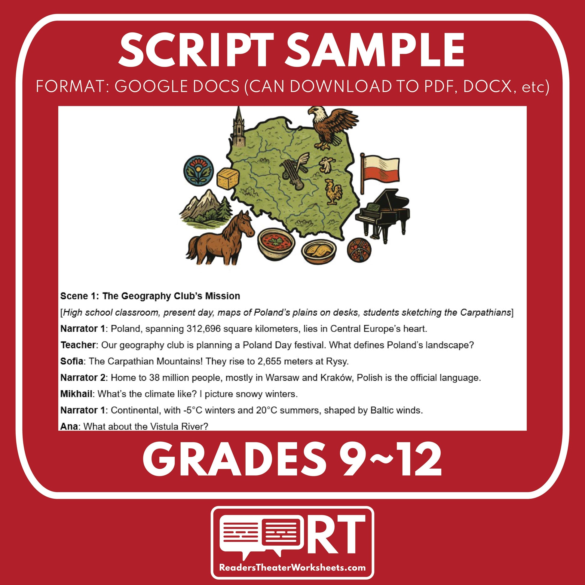 Poland Readers Theater Script | Geography & Social Studies Class - ["Geography","Grades 6-8","Grades 9-12","Self-Graded Quiz"]