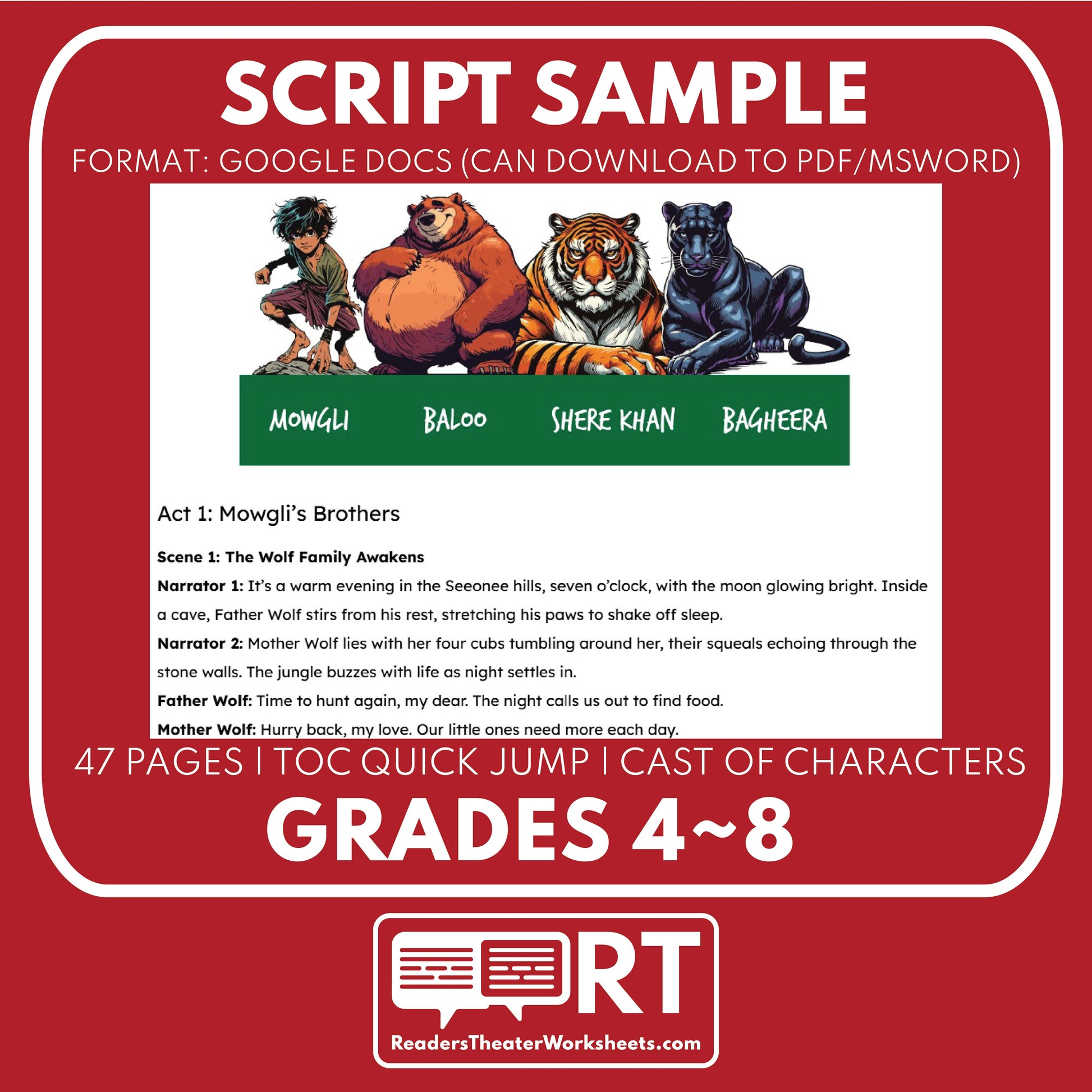 The Jungle Book Adapted Reader's Theater Script | Based on Kipling's S ...