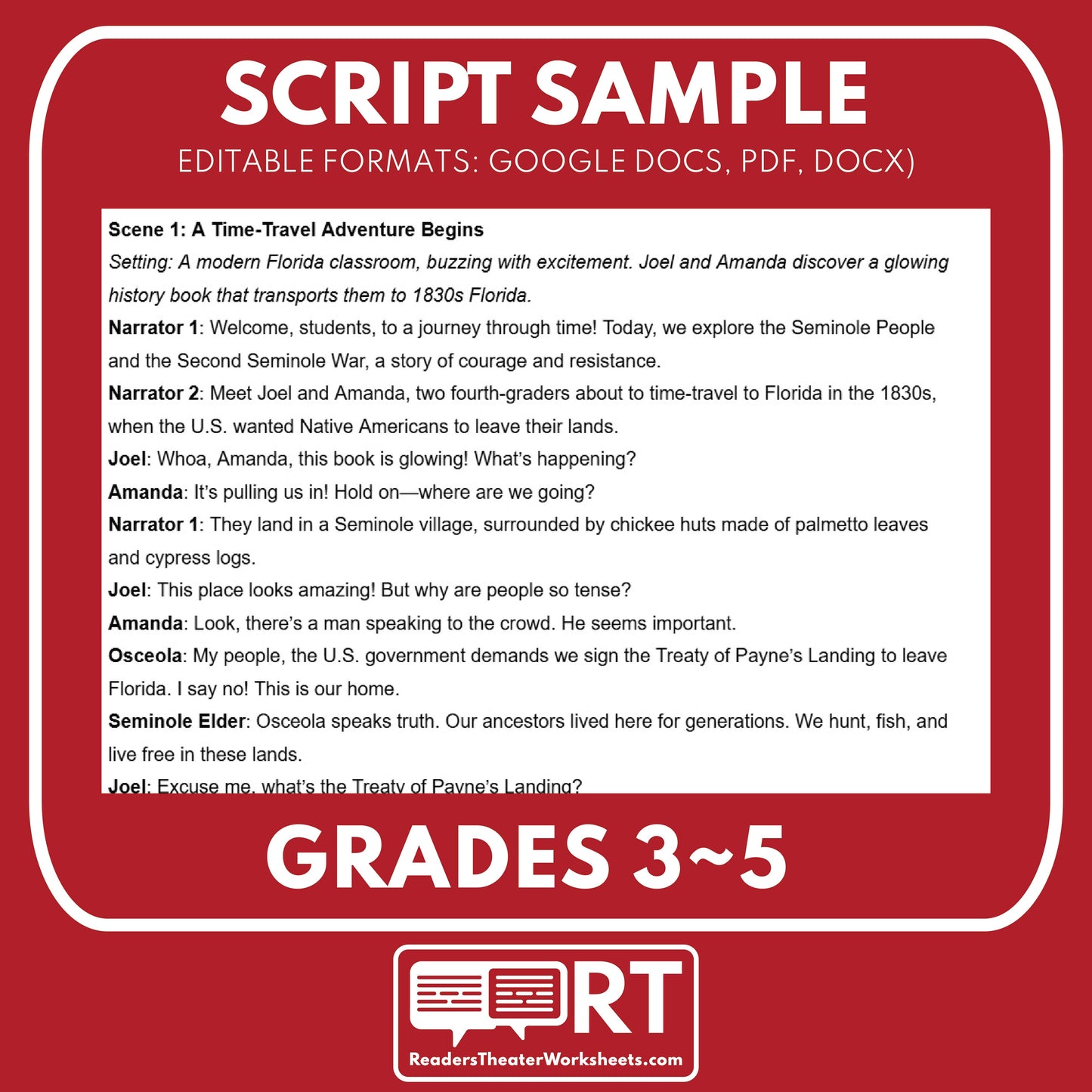 Seminole People & the Second Seminole War Readers Theater Script | Grades 3-5 - ["Florida State History","Grades 3-5","Readers Theater"]