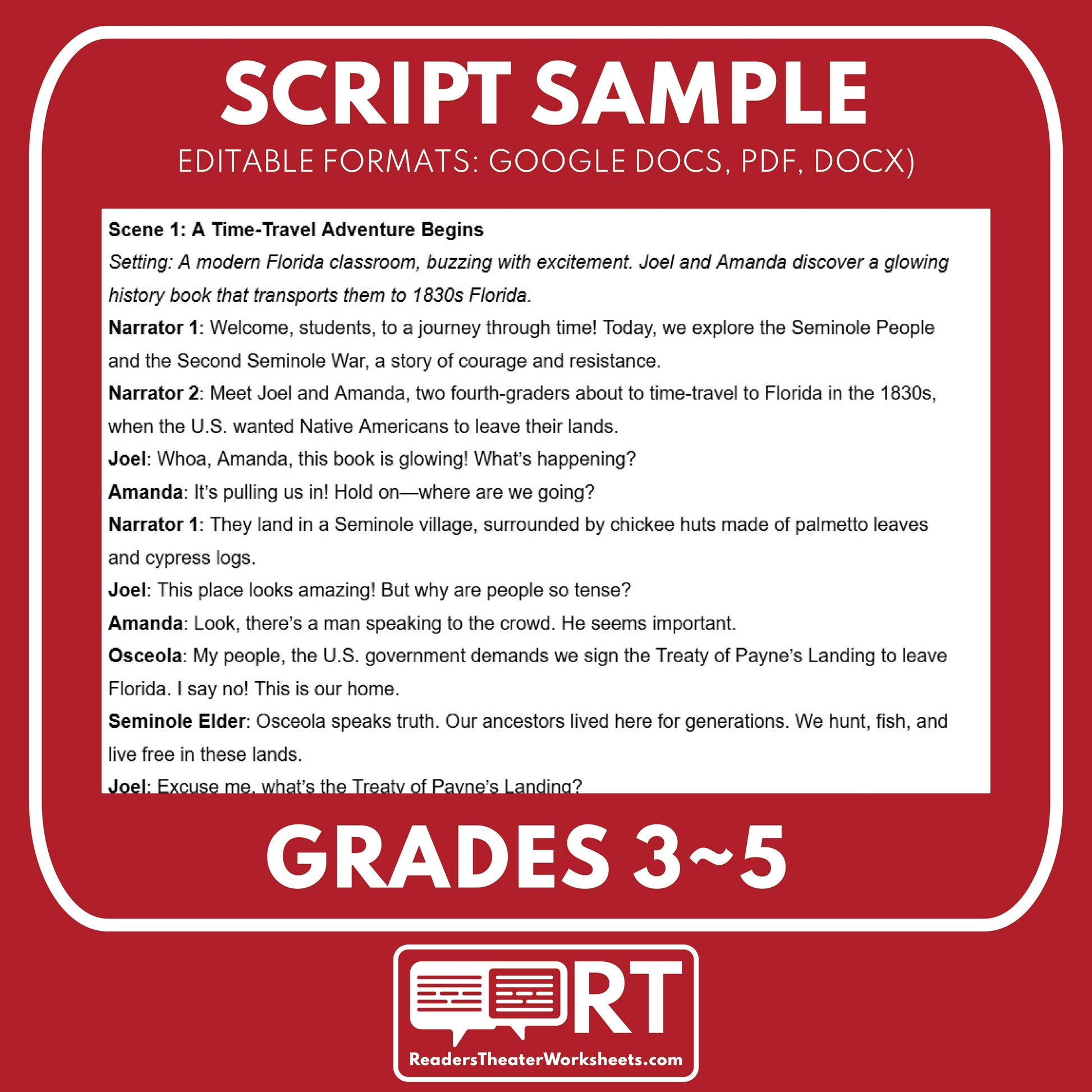 Seminole People & the Second Seminole War Readers Theater Script | Grades 3-5 - ["Florida State History","Grades 3-5","Readers Theater"]