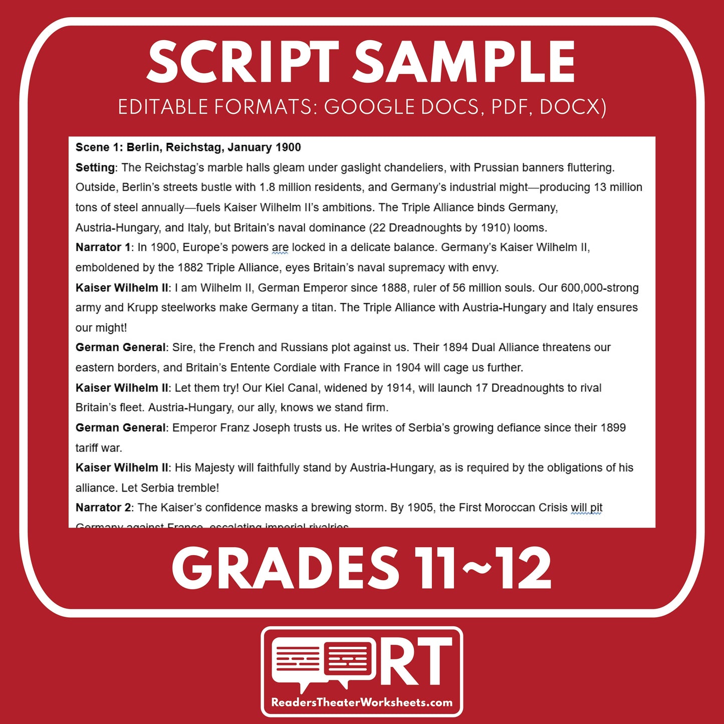 Alliances & Sarajevo Assassination – Readers Theater Script (Grades 11-12) - ["Grades 9-12","U.S. History - WWI"]