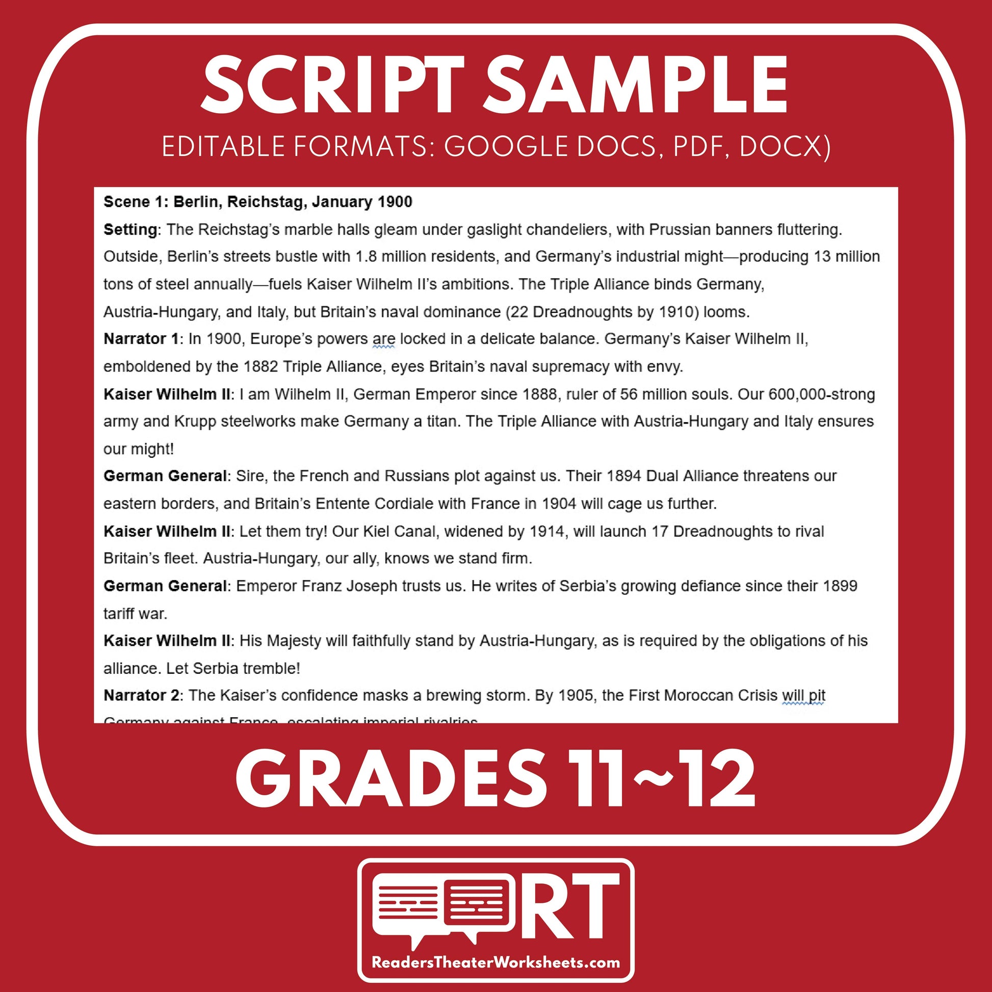 Alliances & Sarajevo Assassination – Readers Theater Script (Grades 11-12) - ["Grades 9-12","U.S. History - WWI"]