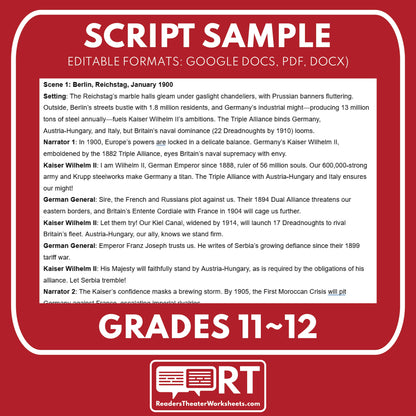 Alliances & Sarajevo Assassination – Readers Theater Script (Grades 11-12) - ["Grades 9-12","U.S. History - WWI"]