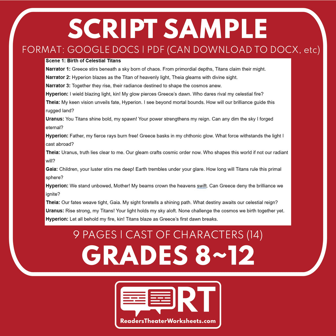 Insuler Script Hyperion & Theia Reader's Theater Script | Titan Gods | Greek Mytholog ...