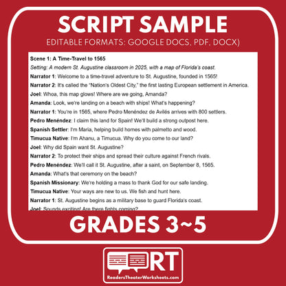 Founding of St. Augustine Readers Theater Script | Grades 3-5 - ["100% FREE","Florida State History","Grades 3-5","Readers Theater"]
