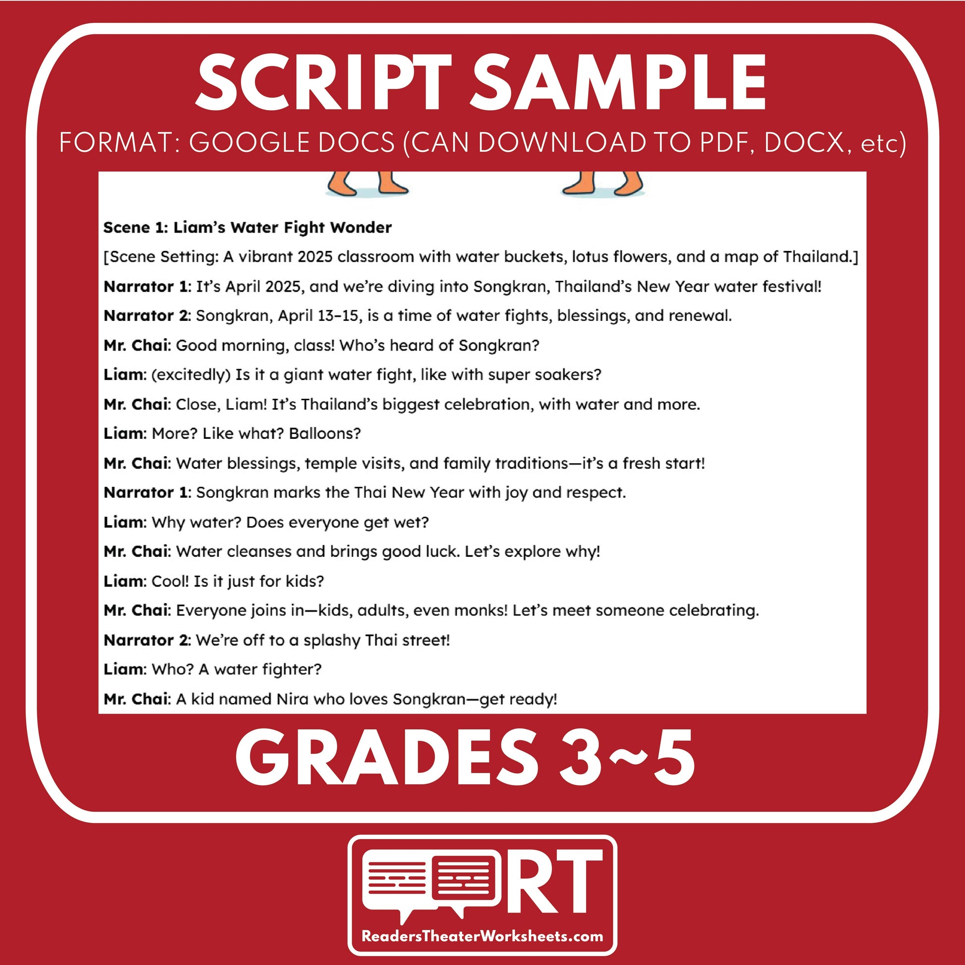 Songkran (Thailand Water Fight Festival) Holiday Readers Theater Script - ["Grades 3-5","Holidays Around the World","Small Groups"]