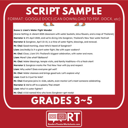 Songkran (Thailand Water Fight Festival) Holiday Readers Theater Script - ["Grades 3-5","Holidays Around the World","Small Groups"]