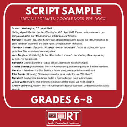 The 14th and 15th Amendments | Reconstruction Era History Readers Theater Grades 6-8 - ["Grades 6-8","U.S. History \u2013 Reconstruction Era"]