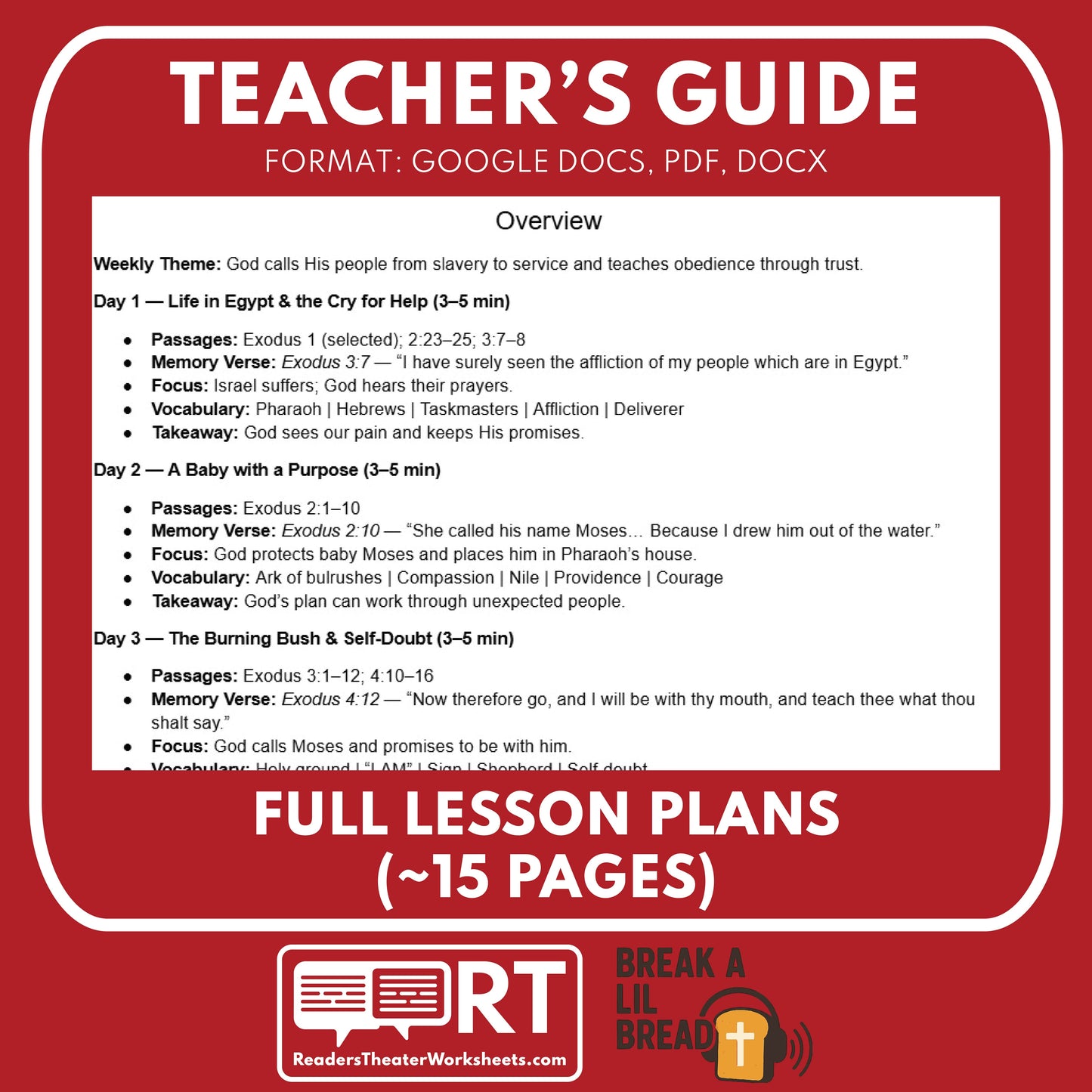 Break A Lil Bread W7 Moses in Egypt | Short Bible Audio Lessons | Christian