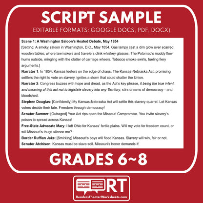 Bleeding Kansas Readers Theater Script | Grades 6‑8 - ["Grades 6-8","U.S. History - Westward Expansion (1801\u202f\u2013\u202f1861)"]