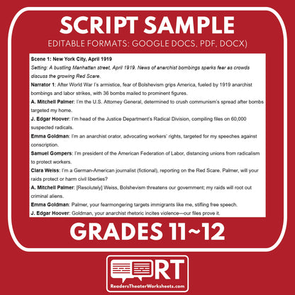 Red Scare & Palmer Raids – Readers Theater Script (Grades 11-12) - ["Grades 9-12","U.S. History - WWI"]