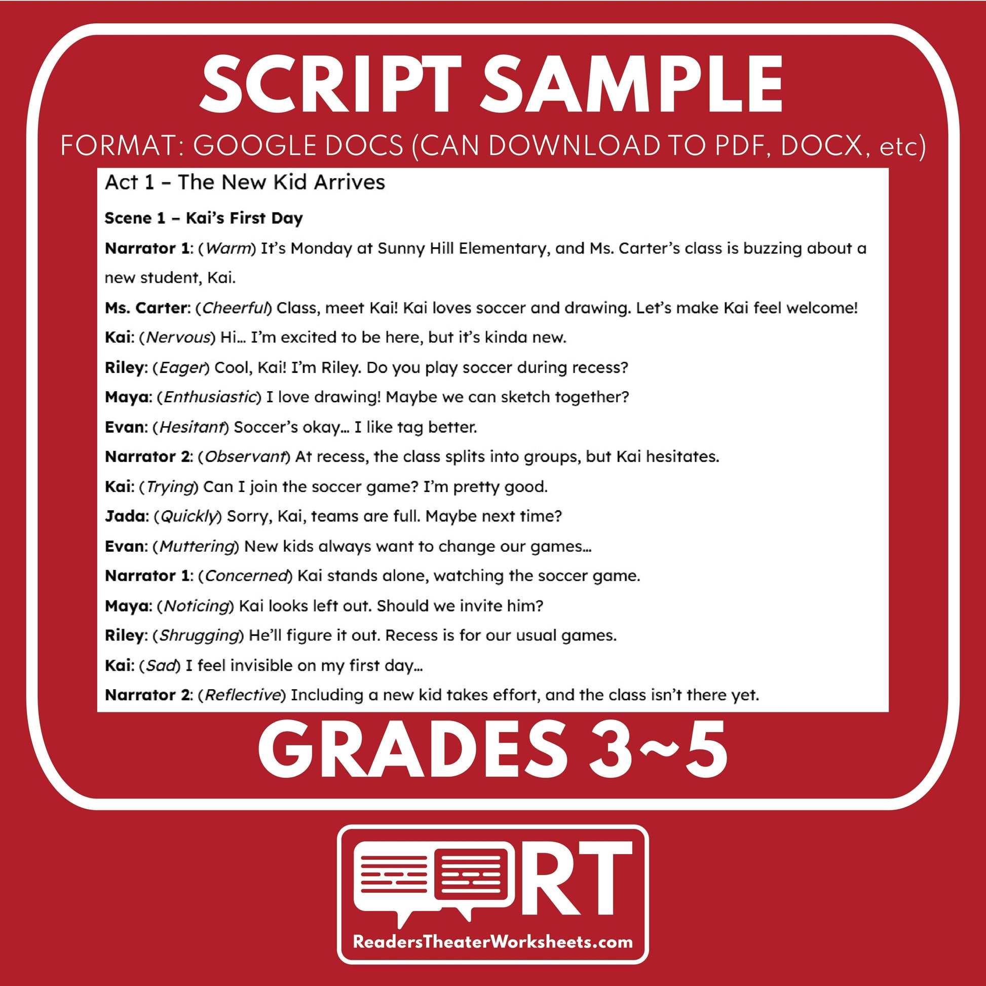 Empathy & Inclusion SEL Readers Theater Script for Grades 3-5 "The New Kid" - ["Grades 3-5","Social Emotional Learning"]