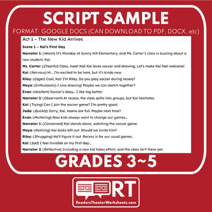Empathy & Inclusion SEL Readers Theater Script for Grades 3-5 "The New Kid" - ["Grades 3-5","Social Emotional Learning"]