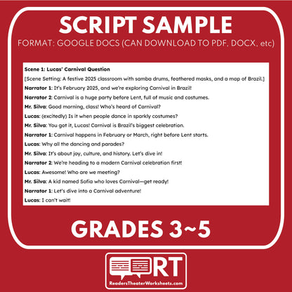 Carnival in Brazil | Holiday Readers Theater Script for Grades 3 to 5 - ["Grades 3-5","Holidays Around the World","Small Groups"]