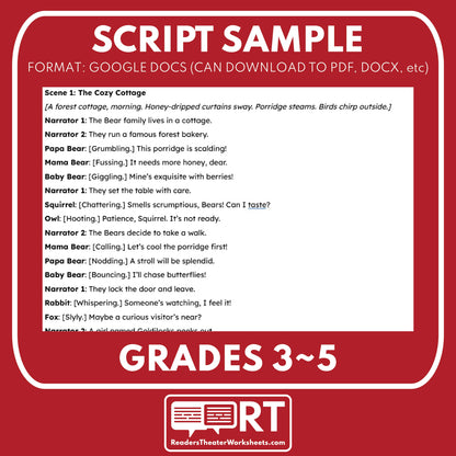 Goldilocks and the Three Bears Readers Theater Script for Grades 3 to 5 - ["Fairy Tale","Grades 3-5"]