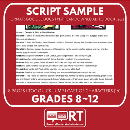 Demeter & Persephone Reader's Theater Script | The Olympians | Greek Mythology - ["Grades 6-8","Grades 9-12","Greek Mythology","Greek Mythology for Google Classroom"]