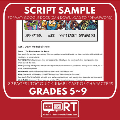 Alice in Wonderland Adapted Reader's Theater Script | Based on Carroll's Story - ["Classical Literature","Grades 3-5","Grades 6-8"]