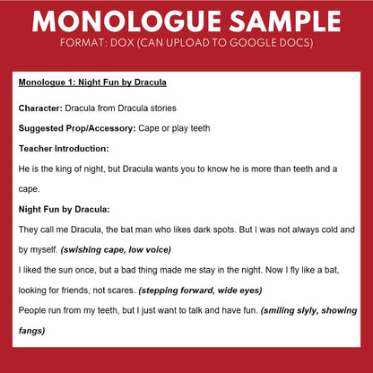 Free Halloween Monologues | 10 Short Scripts For Grades 1 to 3 | No Prep Activity PDF
