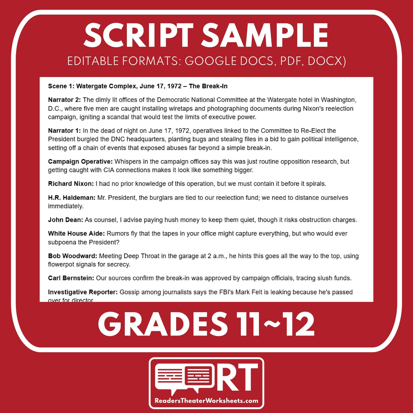 Nixon and the Watergate Scandal (1972–1974) Readers Theater Script (Grades 11-12) - ["Grades 9-12","U.S. History - Cold War & Civil Rights"]