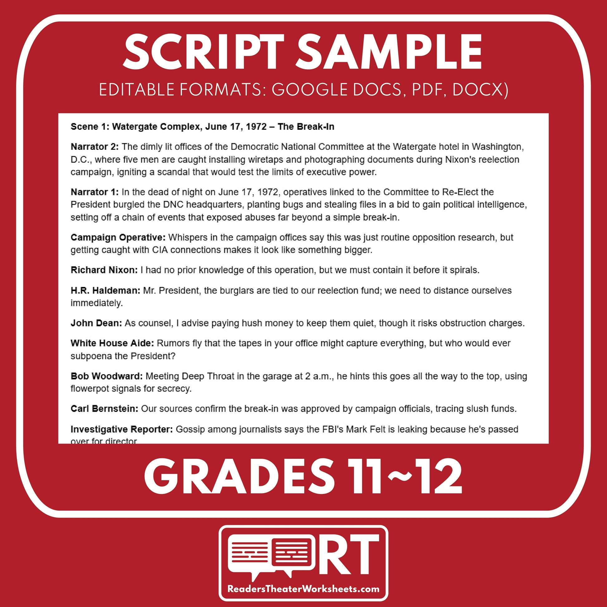 Nixon and the Watergate Scandal (1972–1974) Readers Theater Script (Grades 11-12) - ["Grades 9-12","U.S. History - Cold War & Civil Rights"]