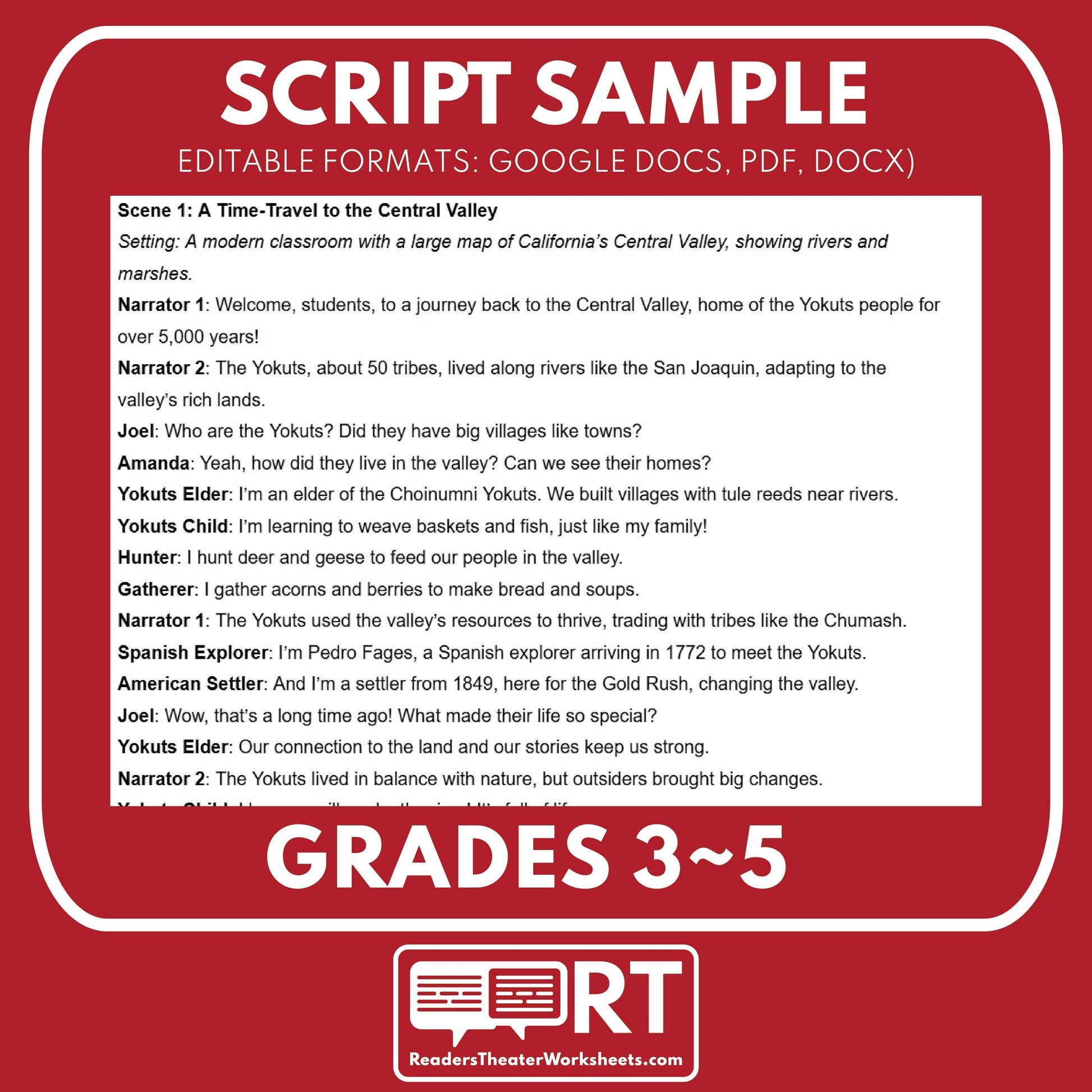 Central Valley Yokuts Readers Theater Script | Grades 3-5 - ["CA State History","Grades 3-5","Readers Theater"]