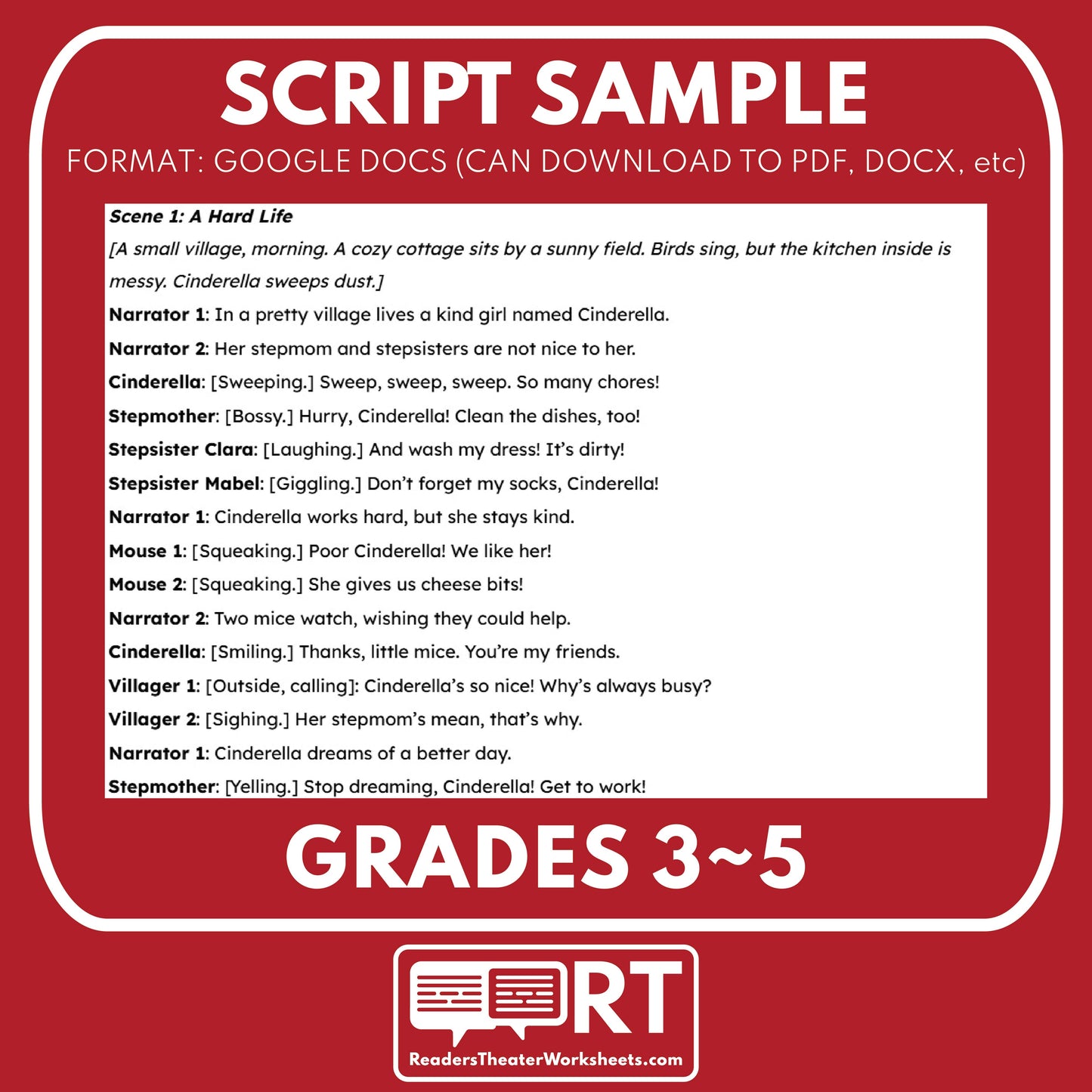 Cinderella Readers Theater Script for Grades 3 to 5 - ["Fairy Tale","Grades 3-5"]