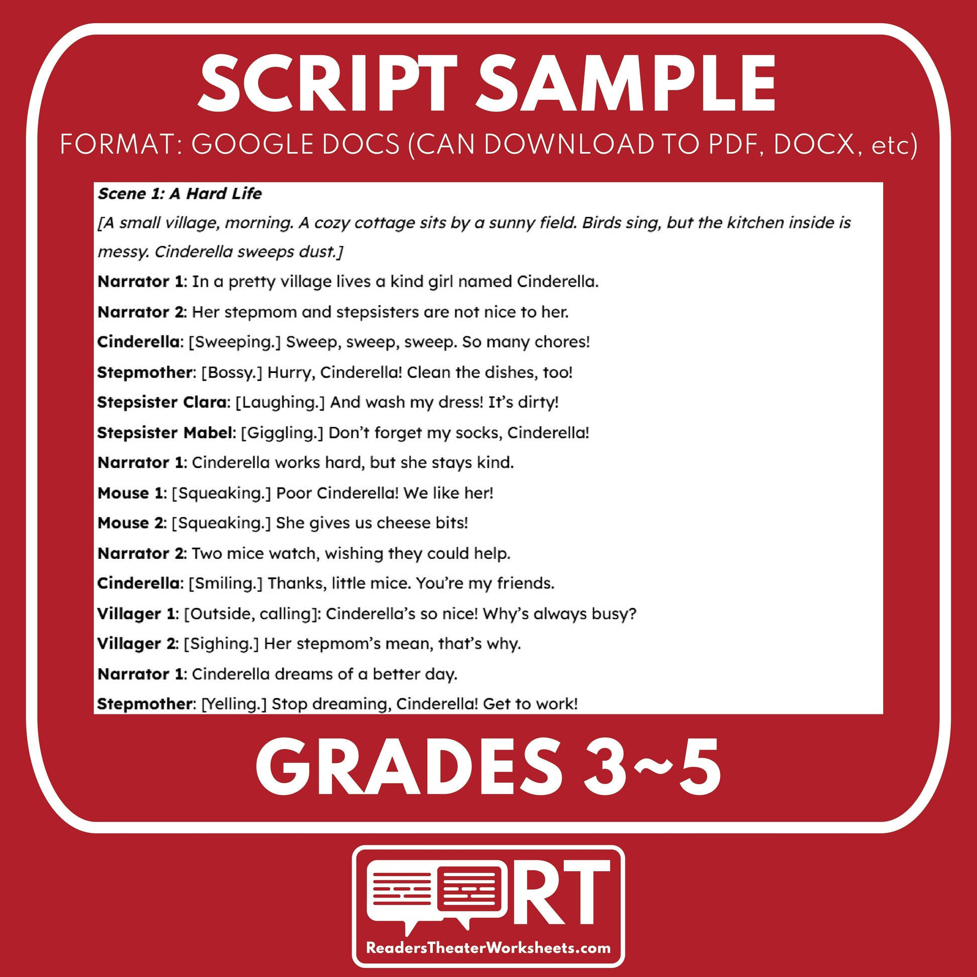 Cinderella Readers Theater Script for Grades 3 to 5 - ["Fairy Tale","Grades 3-5"]