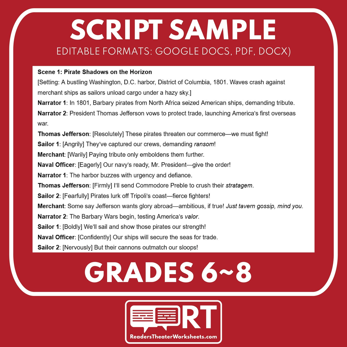 The Barbary Wars Readers Theater Script | Grades 6-8 - ["Grades 6-8","U.S. History - Colonial America"]