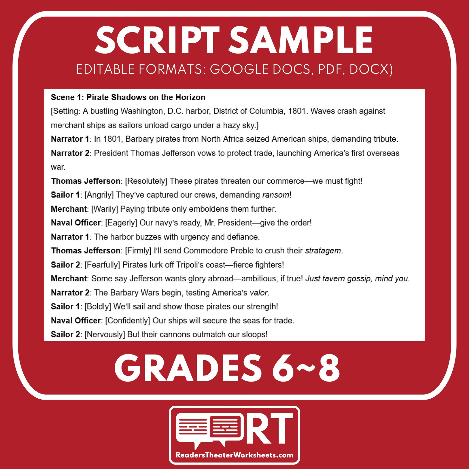 The Barbary Wars Readers Theater Script | Grades 6-8 - ["Grades 6-8","U.S. History - Colonial America"]