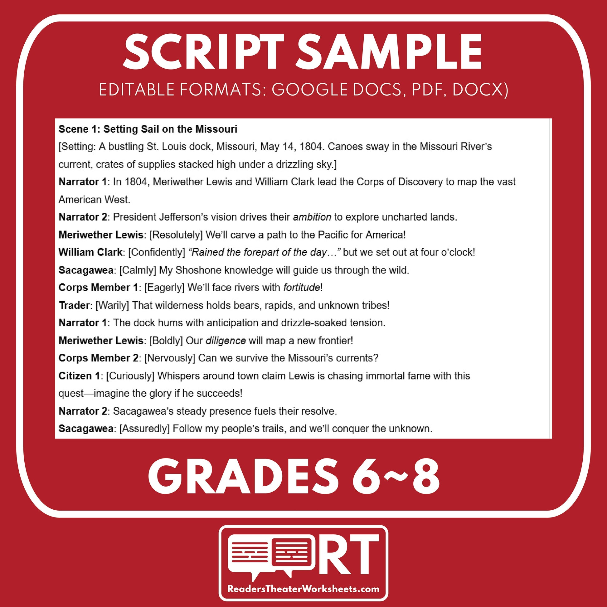 Lewis & Clark Expedition Readers Theater Script | Grades 6-8 - ["Grades 6-8","U.S. History - Colonial America"]