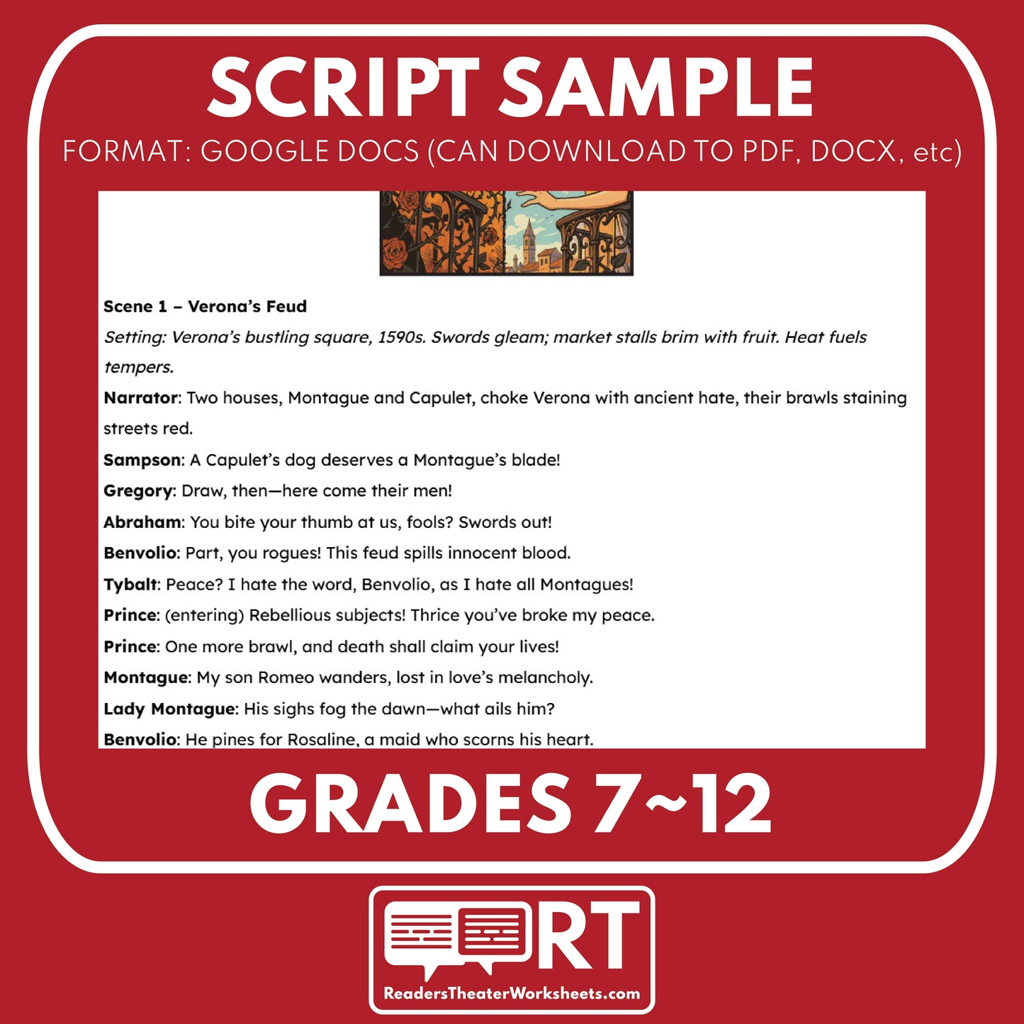Free Romeo and Juliet Readers Theater Script | Classical Dramas | Shakespeare - ["100% FREE","Classical Drama Series","Grades 6-8","Grades 9-12","Self-Graded Quiz"]
