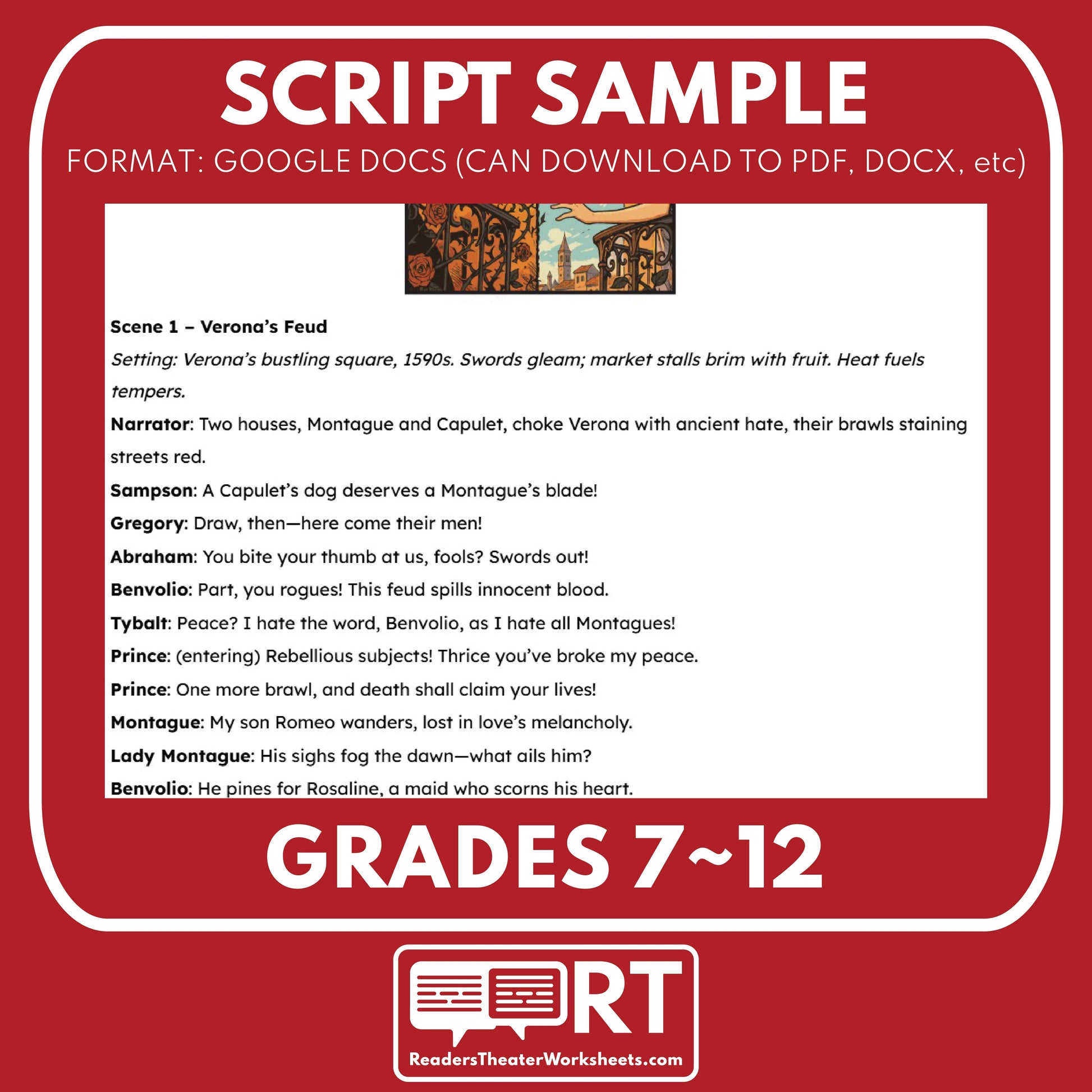 Free Romeo and Juliet Readers Theater Script | Classical Dramas | Shakespeare - ["100% FREE","Classical Drama Series","Grades 6-8","Grades 9-12","Self-Graded Quiz"]