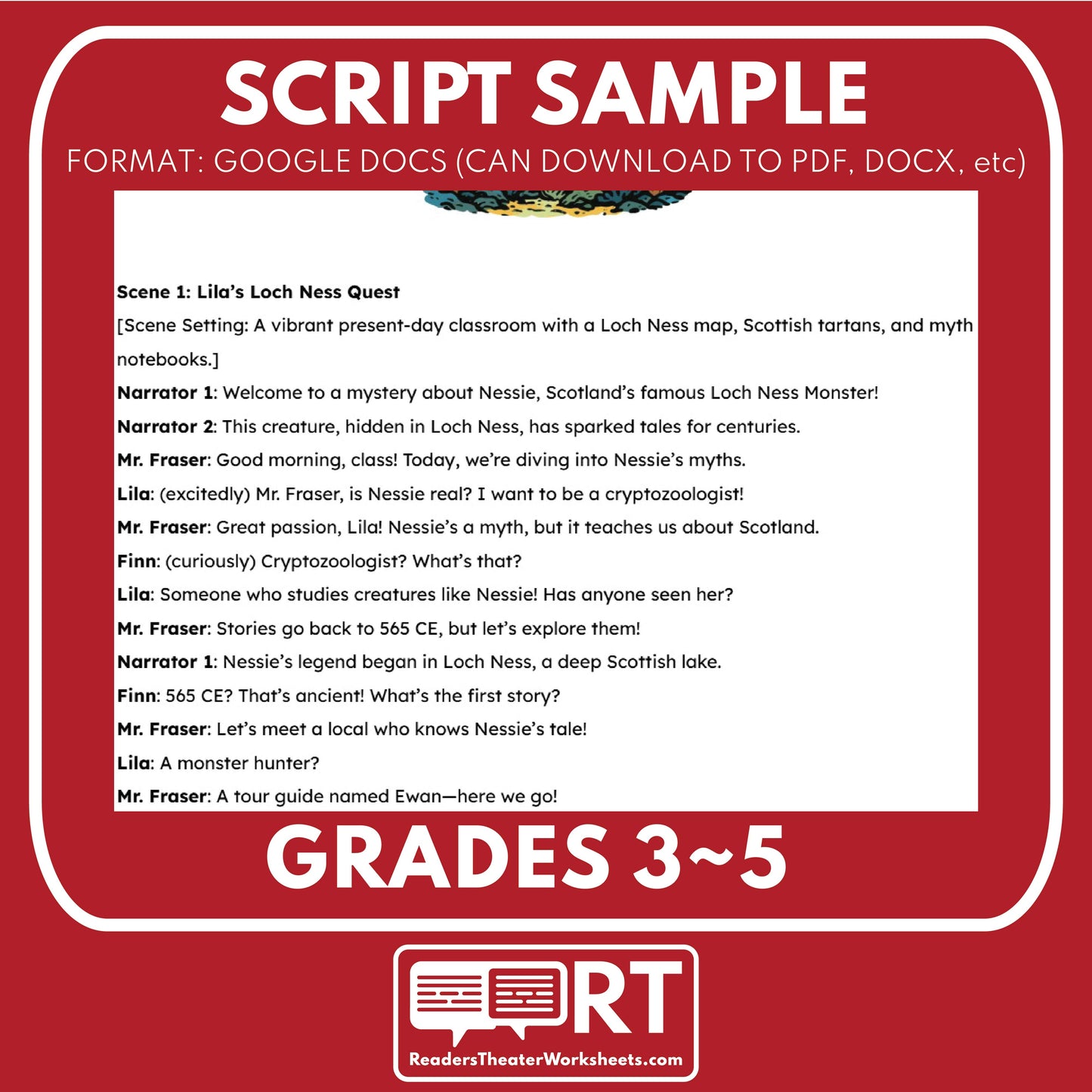 FREE Loch Ness Monster Mythical Creatures | Readers Theater Script for Grades 3 to 5 - ["100% FREE","Grades 3-5","Mythical Creatures"]