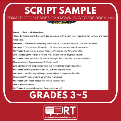 FREE Loch Ness Monster Mythical Creatures | Readers Theater Script for Grades 3 to 5 - ["100% FREE","Grades 3-5","Mythical Creatures"]