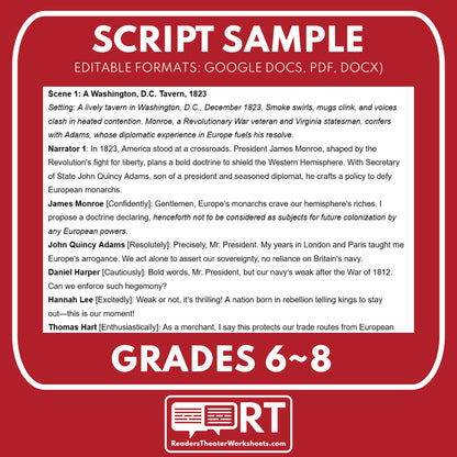 The Monroe Doctrine Readers Theater Script | Grades 6-8 U.S. History - ["Grades 6-8","U.S. History - Westward Expansion (1801\u202f\u2013\u202f1861)"]