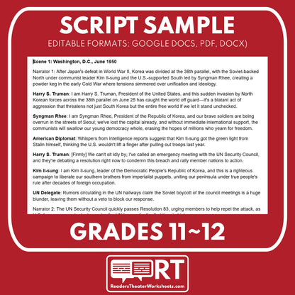 The Korean War (1950–1953) Readers Theater Script (Grades 11-12) - ["100% FREE","Grades 9-12","U.S. History - Cold War & Civil Rights"]