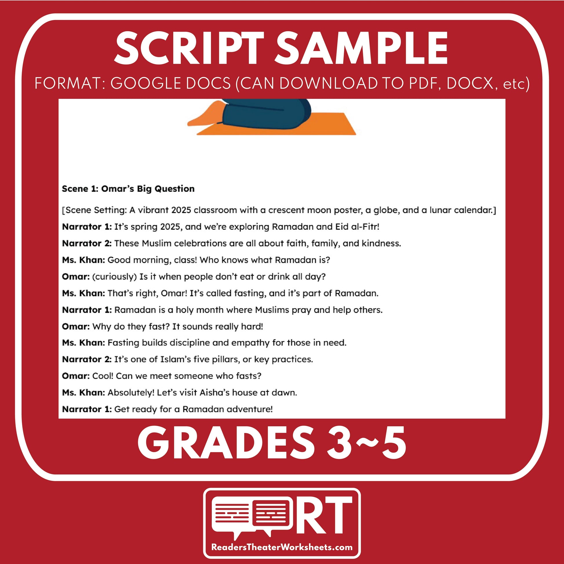 FREE Ramadan & Eid Holiday Readers Theater Script for Grades 3 to 5 - ["100% FREE","Grades 3-5","Holidays Around the World"]