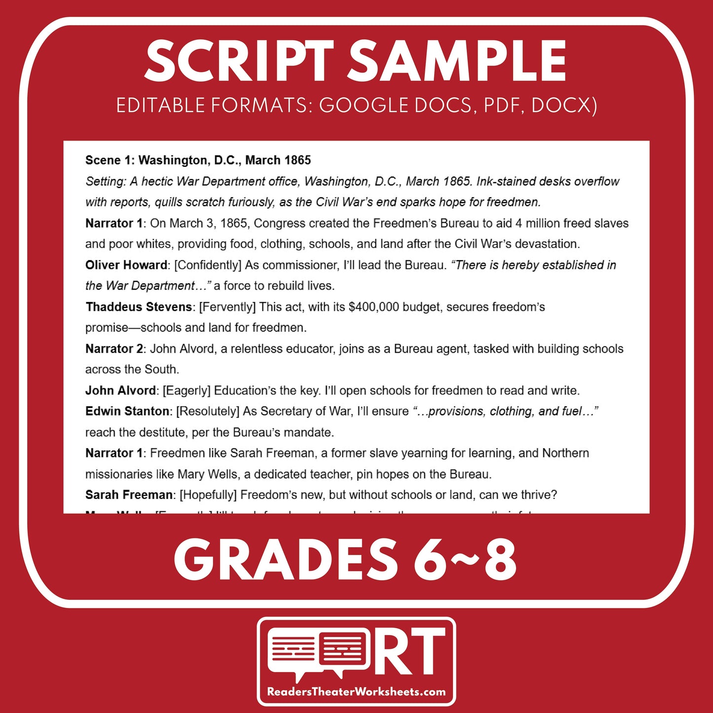 The Freedmen’s Bureau | Reconstruction Era History Readers Theater Grades 6-8 - ["Grades 6-8","U.S. History \u2013 Reconstruction Era"]