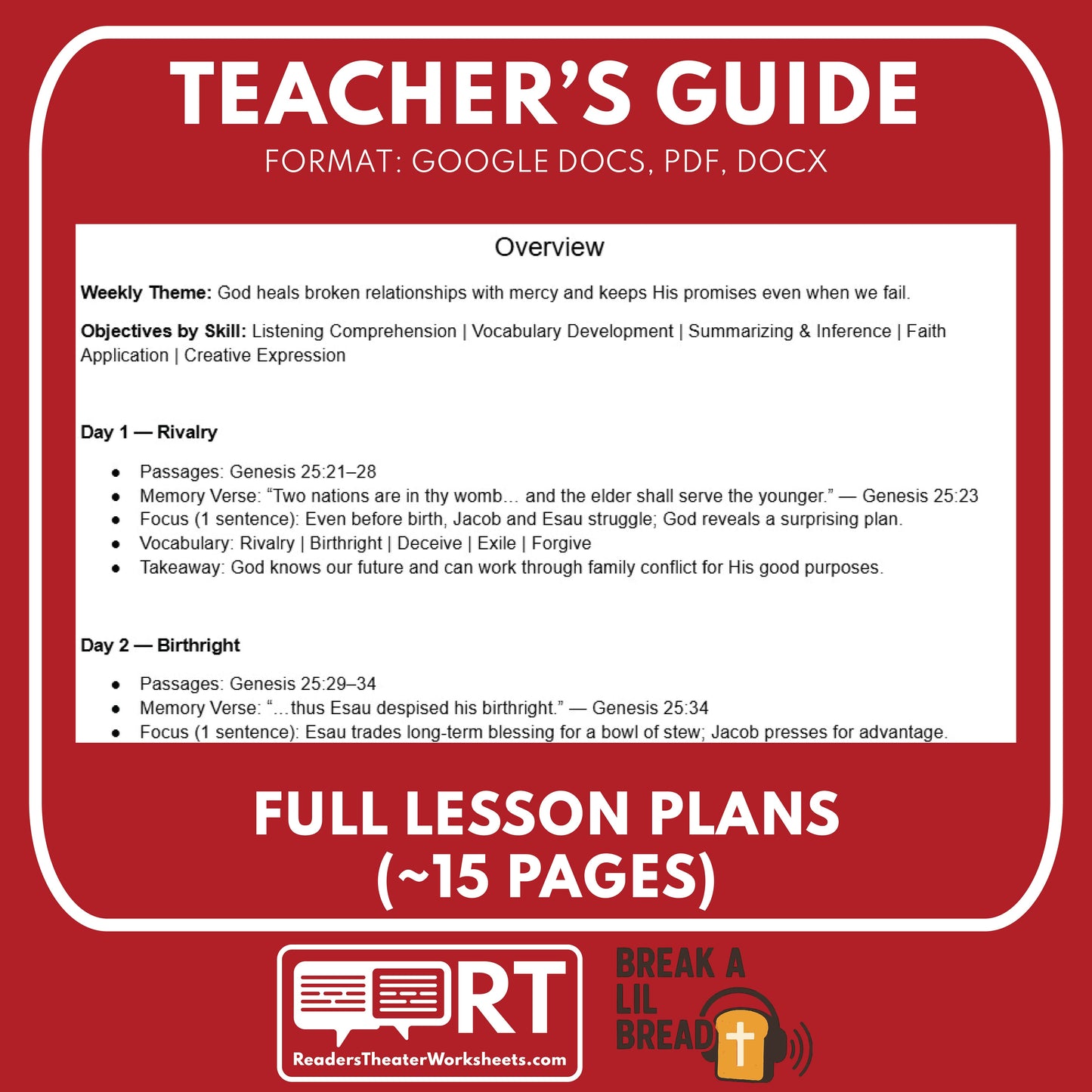 Break A Lil Bread W5 Jacob & Esau | Short Bible Audio Lessons | Christian Education