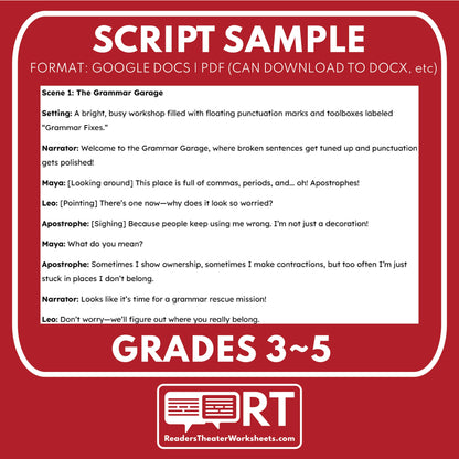 The Apostrophe’s Dilemma | ELA RT Script | Grades 3–5 | Possessives | Plurals - ["Grades 3-5","Phonics"]