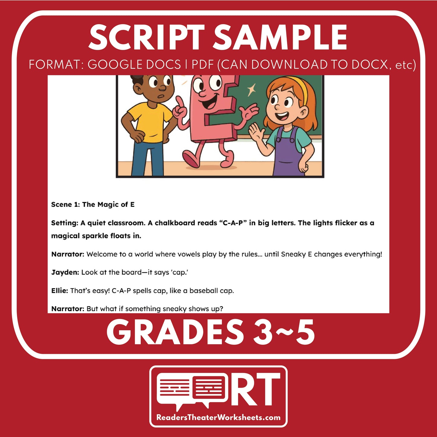 The Tale of Sneaky E | ELA RT Script | Grades 3–5 | Long Vowel Sounds - ["Grades 3-5","Phonics"]