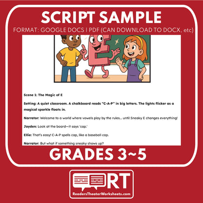 The Tale of Sneaky E | ELA RT Script | Grades 3–5 | Long Vowel Sounds - ["Grades 3-5","Phonics"]